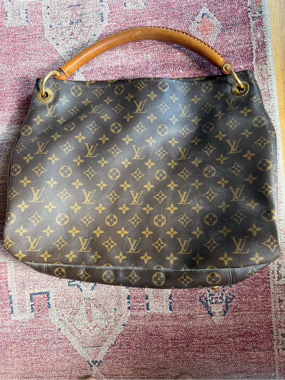 Louis Vuitton Monogram Canvas Shoulder Bag with Tan Handle